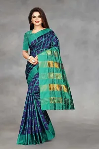 Stylish Navy Blue Art Silk Saree With Blouse Piece For Women-thumb1