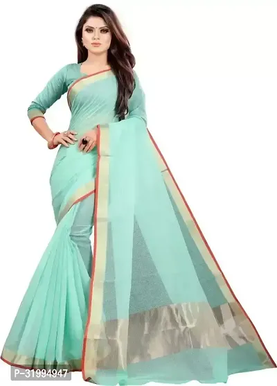 Stylish Turquoise Art Silk Saree With Blouse Piece For Women