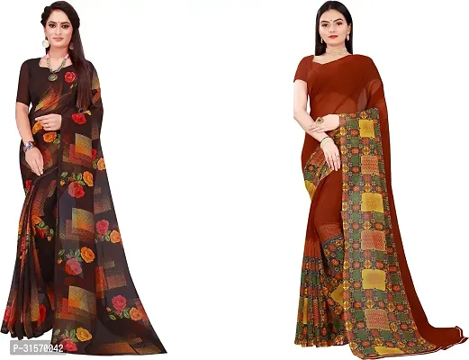 Stylish Georgette Multicoloured Printed Saree with Blouse piece For Women Pack Of 2-thumb0