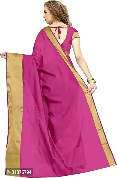 Stylish Pink Cotton Silk Saree With Blouse Piece For Women-thumb3