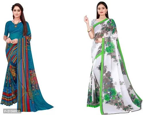 Stylish Georgette Multicoloured Printed Saree with Blouse piece For Women Pack Of 2