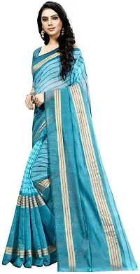 Stylish Blue Cotton Silk Saree With Blouse Piece For Women-thumb2