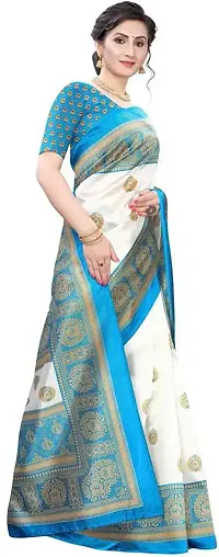 Stylish Teal Art Silk Printed Saree With Blouse Piece For Women-thumb2