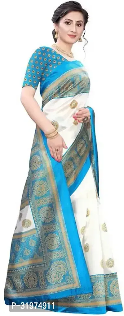 Stylish Teal Art Silk Printed Saree With Blouse Piece For Women-thumb3