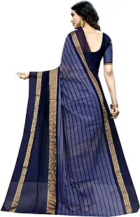 Stylish Navy Blue Cotton Silk Saree With Blouse Piece For Women-thumb1