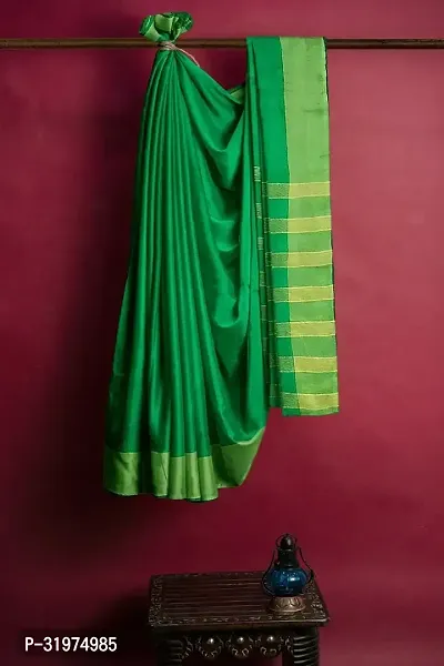 Stylish Green Cotton Silk Printed Saree With Blouse Piece For Women-thumb0