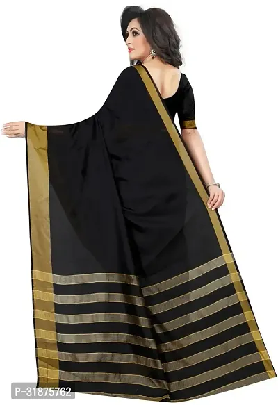 Stylish Black Cotton Silk Saree With Blouse Piece For Women-thumb2