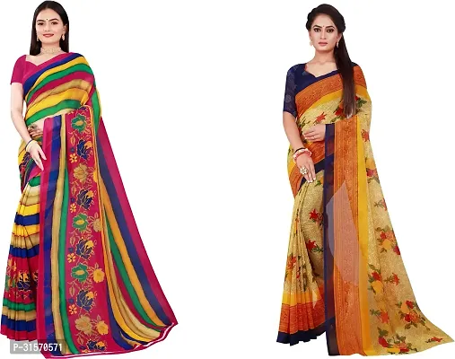 Stylish Georgette Multicoloured Printed Saree with Blouse piece For Women Pack Of 2