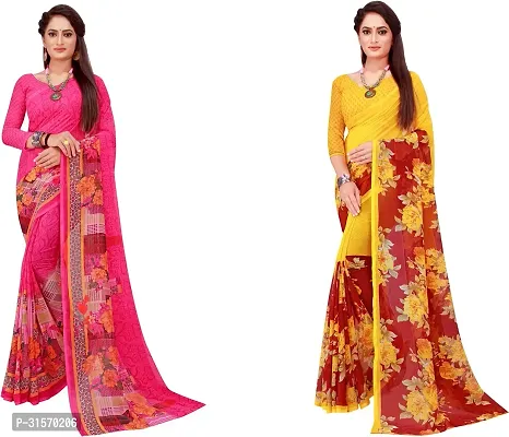 Stylish Georgette Multicoloured Printed Saree with Blouse piece For Women Pack Of 2