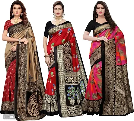 Stylish Multicoloured Cotton Silk Saree With Blouse Piece For Women Pack Of 3