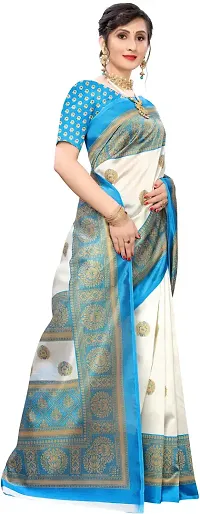 Stylish Teal Art Silk Printed Saree With Blouse Piece For Women-thumb4