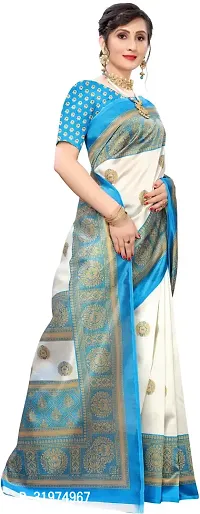 Stylish Teal Art Silk Printed Saree With Blouse Piece For Women-thumb5