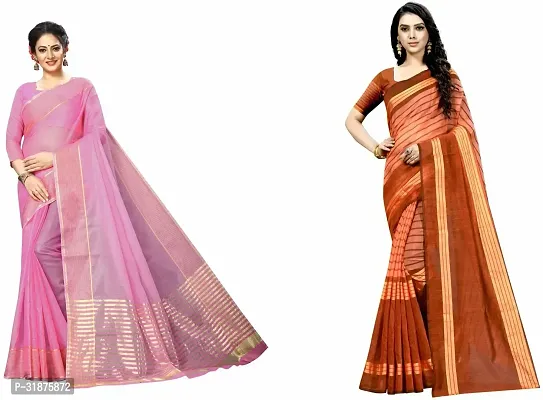 Stylish Multicoloured Cotton Silk Saree With Blouse Piece For Women Pack Of 2-thumb0