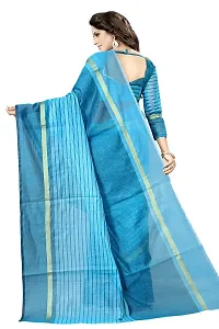 Stylish Blue Cotton Silk Saree With Blouse Piece For Women-thumb3