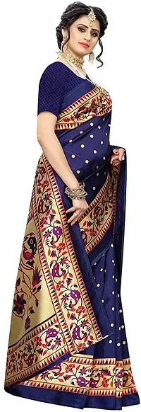 Stylish Navy Blue Art Silk Saree With Blouse Piece For Women-thumb3