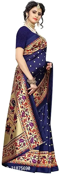 Stylish Navy Blue Art Silk Saree With Blouse Piece For Women-thumb4