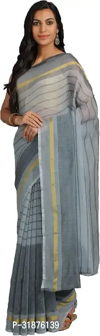 Stylish Grey Cotton Silk Saree With Blouse Piece For Women-thumb0