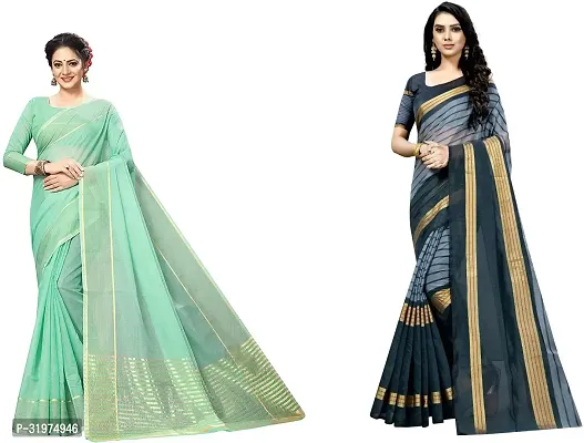 Stylish Multicoloured Cotton Silk Woven Design Saree With Blouse Piece For Women Pack Of 2-thumb0