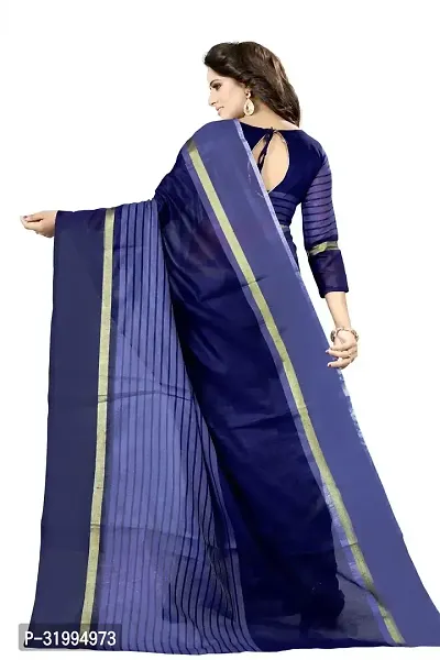 Stylish Navy Blue Cotton Silk Saree With Blouse Piece For Women-thumb2