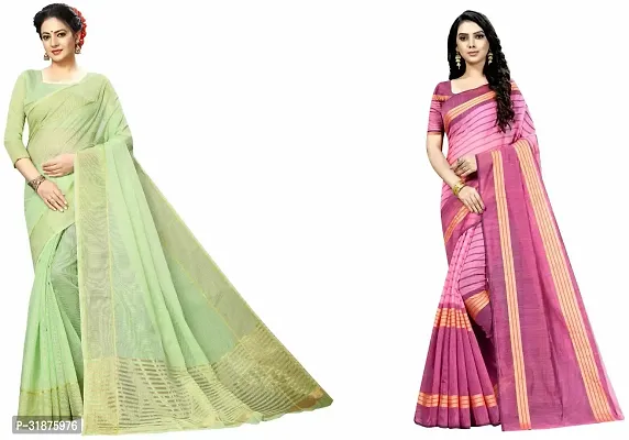 Stylish Multicoloured Cotton Silk Saree With Blouse Piece For Women Pack Of 2-thumb0