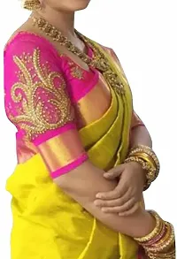 Stylish Yellow Cotton Silk Saree With Blouse Piece For Women-thumb1