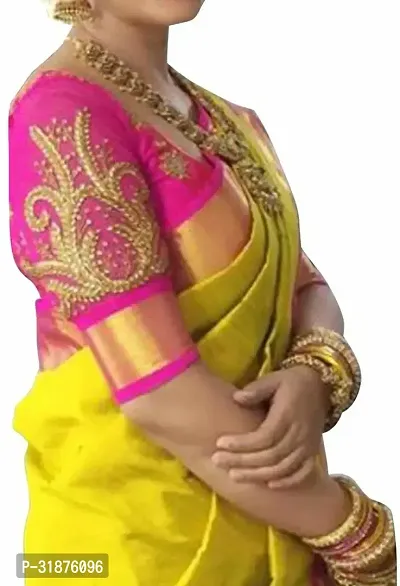 Stylish Yellow Cotton Silk Saree With Blouse Piece For Women-thumb2