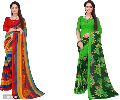 Stylish Georgette Multicoloured Printed Saree with Blouse piece For Women Pack Of 2-thumb0