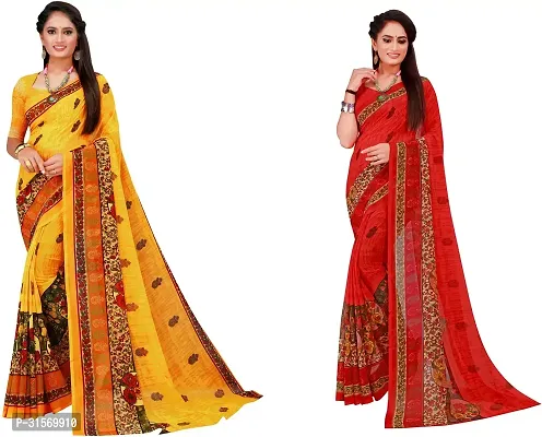 Stylish Georgette Multicoloured Printed Saree with Blouse piece For Women Pack Of 2