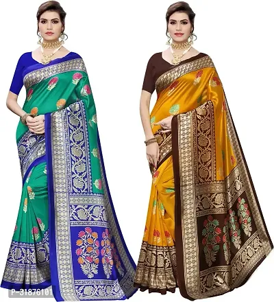 Stylish Multicoloured Art Silk Saree With Blouse Piece For Women Pack Of 2-thumb0