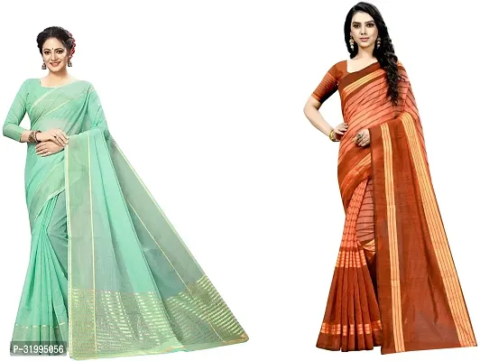 Stylish Multicoloured Cotton Silk Saree With Blouse Piece For Women Pack Of 2-thumb0