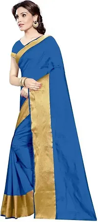 Stylish Blue Cotton Silk Saree With Blouse Piece For Women-thumb2