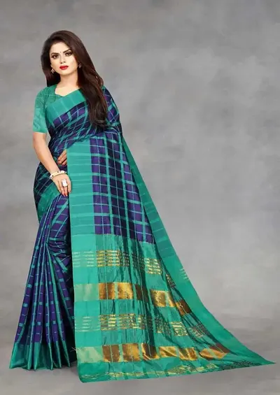 Women Stylish Art Silk Checked Saree with Blouse piece