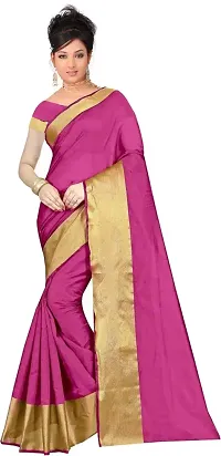 Stylish Pink Cotton Silk Saree With Blouse Piece For Women-thumb1