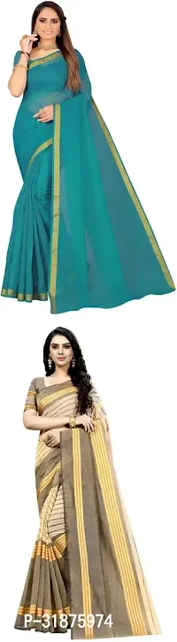 Stylish Multicoloured Cotton Silk Saree With Blouse Piece For Women Pack Of 2-thumb0