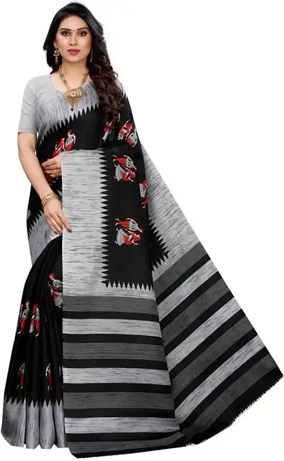 Radhe Fashion Women's Saree With Blouse Piece (Black)