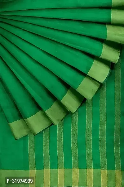 Stylish Green Cotton Silk Printed Saree With Blouse Piece For Women