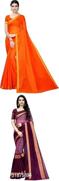 Stylish Multicoloured Cotton Silk Saree With Blouse Piece For Women Pack Of 2-thumb0