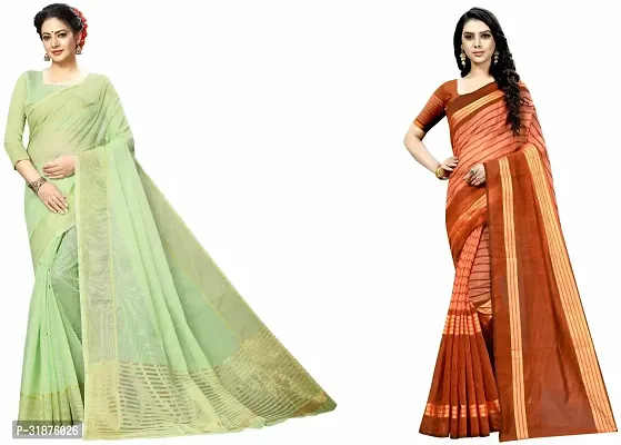 Stylish Multicoloured Cotton Silk Saree With Blouse Piece For Women Pack Of 2-thumb0