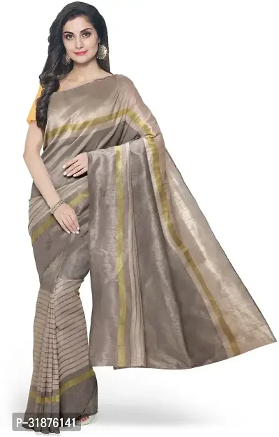 Stylish Grey Cotton Silk Saree With Blouse Piece For Women-thumb0