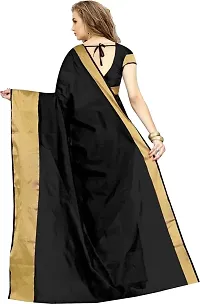 Stylish Black Cotton Silk Printed Saree With Blouse Piece For Women-thumb1