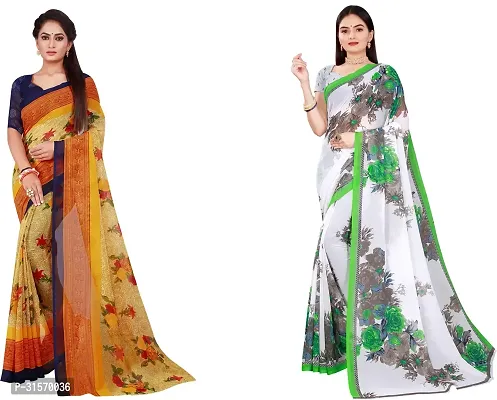 Stylish Georgette Multicoloured Printed Saree with Blouse piece For Women Pack Of 2-thumb0