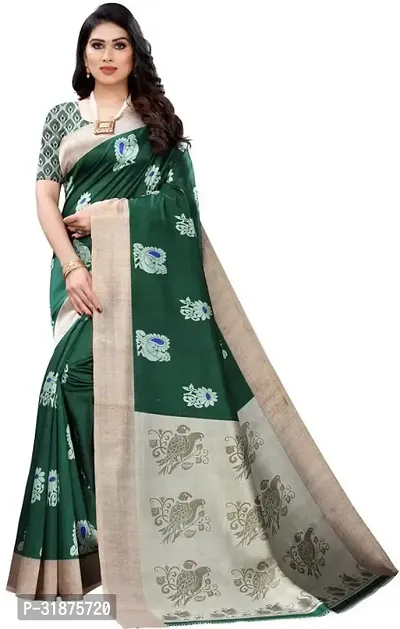 Stylish Green Art Silk Saree With Blouse Piece For Women-thumb0