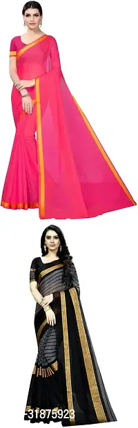 Stylish Multicoloured Cotton Silk Saree With Blouse Piece For Women Pack Of 2-thumb0