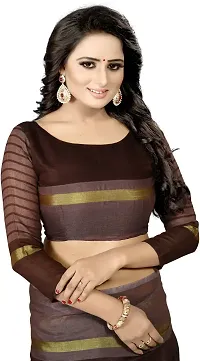 Stylish Brown Cotton Silk Saree With Blouse Piece For Women-thumb2