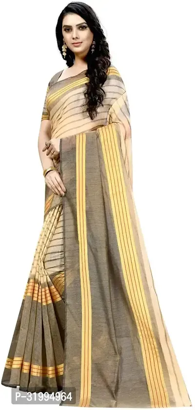 Stylish Beige Cotton Silk Saree With Blouse Piece For Women-thumb3