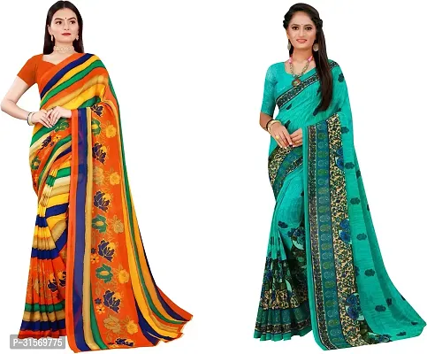 Stylish Georgette Multicoloured Printed Saree with Blouse piece For Women Pack Of 2-thumb0