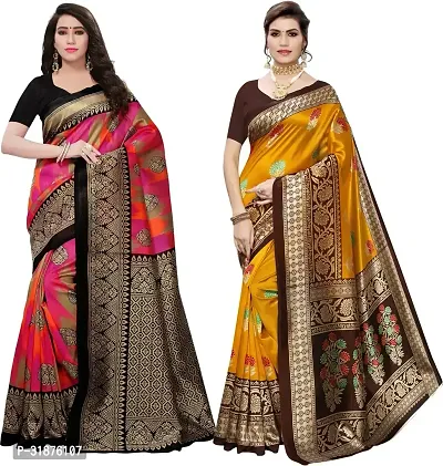 Stylish Multicoloured Art Silk Saree With Blouse Piece For Women Pack Of 2