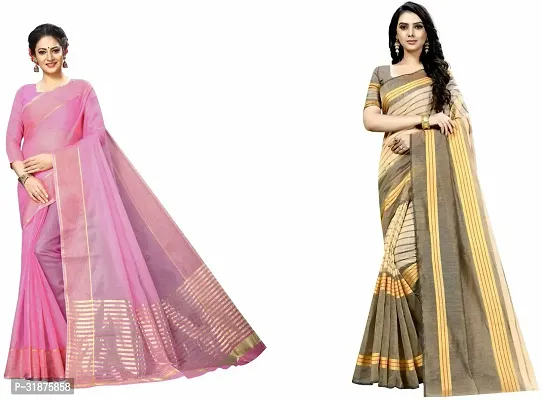 Stylish Multicoloured Cotton Silk Saree With Blouse Piece For Women Pack Of 2-thumb0