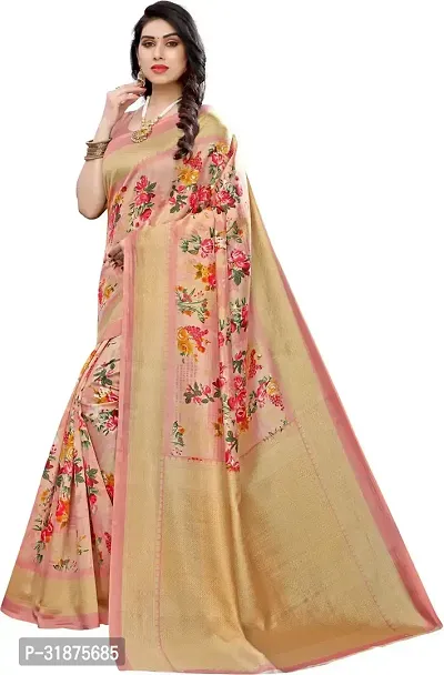 Stylish Peach Cotton Silk Saree With Blouse Piece For Women-thumb3