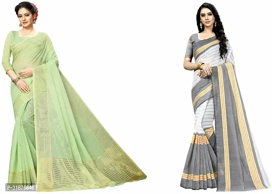 Stylish Multicoloured Cotton Silk Saree With Blouse Piece For Women Pack Of 2-thumb0